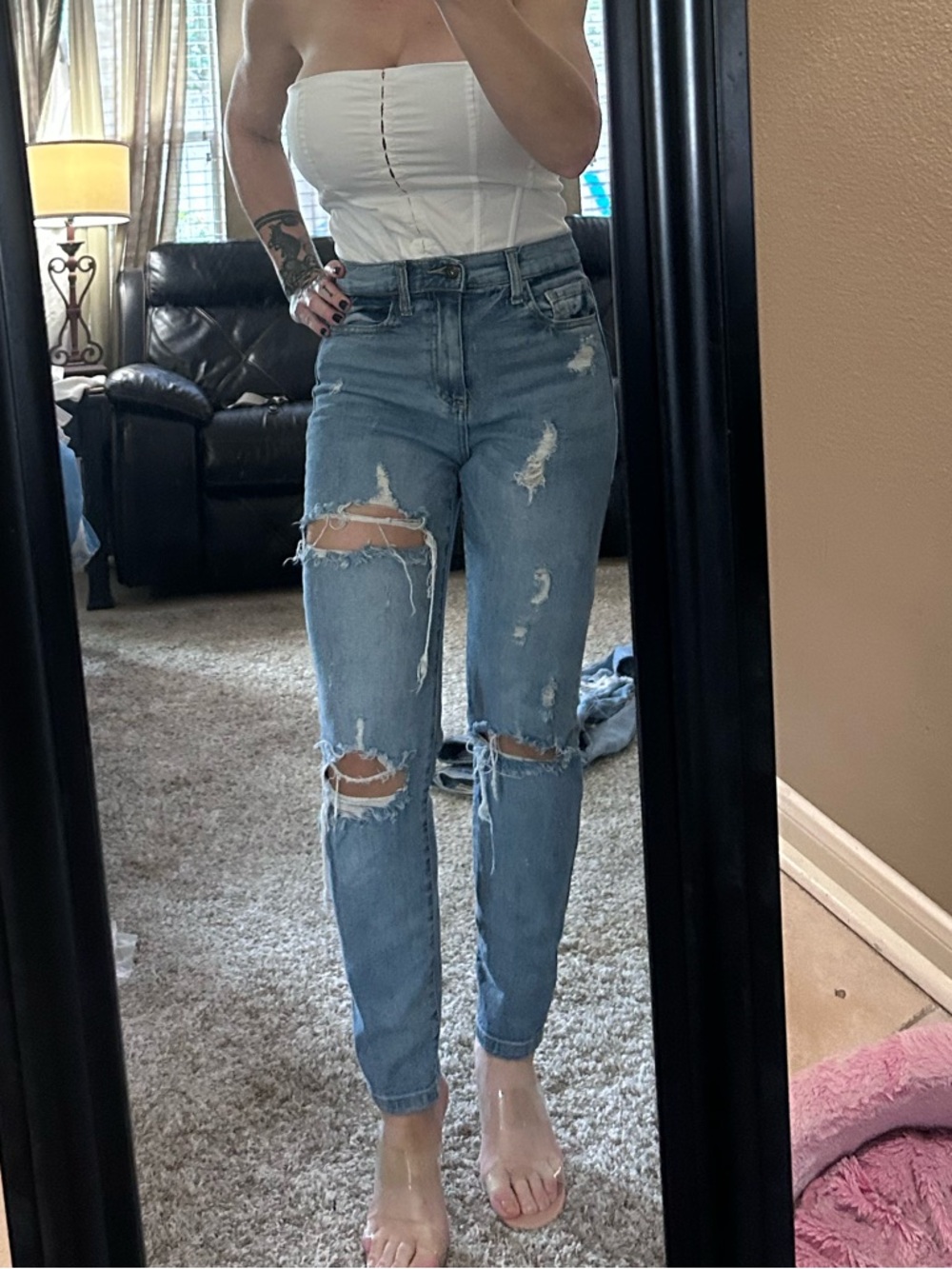 High-Rise Distressed Women’s Jeans - Light Blue